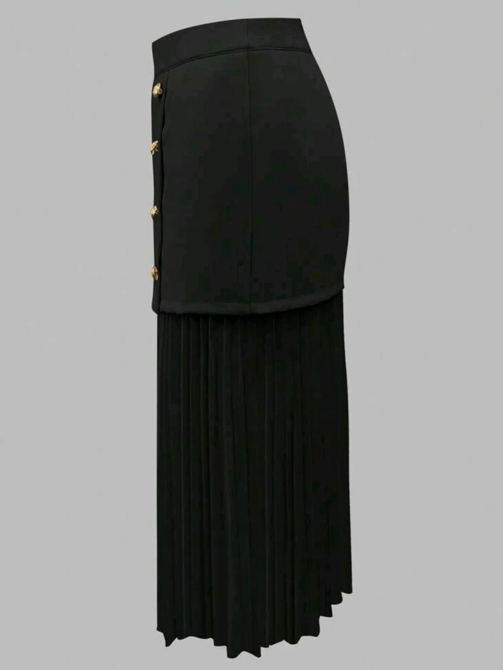 Pleated Midi Skirt Black Size M High Waisted Zip Closure Button Front Design